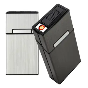 Cigarette Case with Lighter 100s King Size 20pcs Cigarettes 2 Pack Rechargeable Flameless Windproof Electric Lighter Makeup Mirror