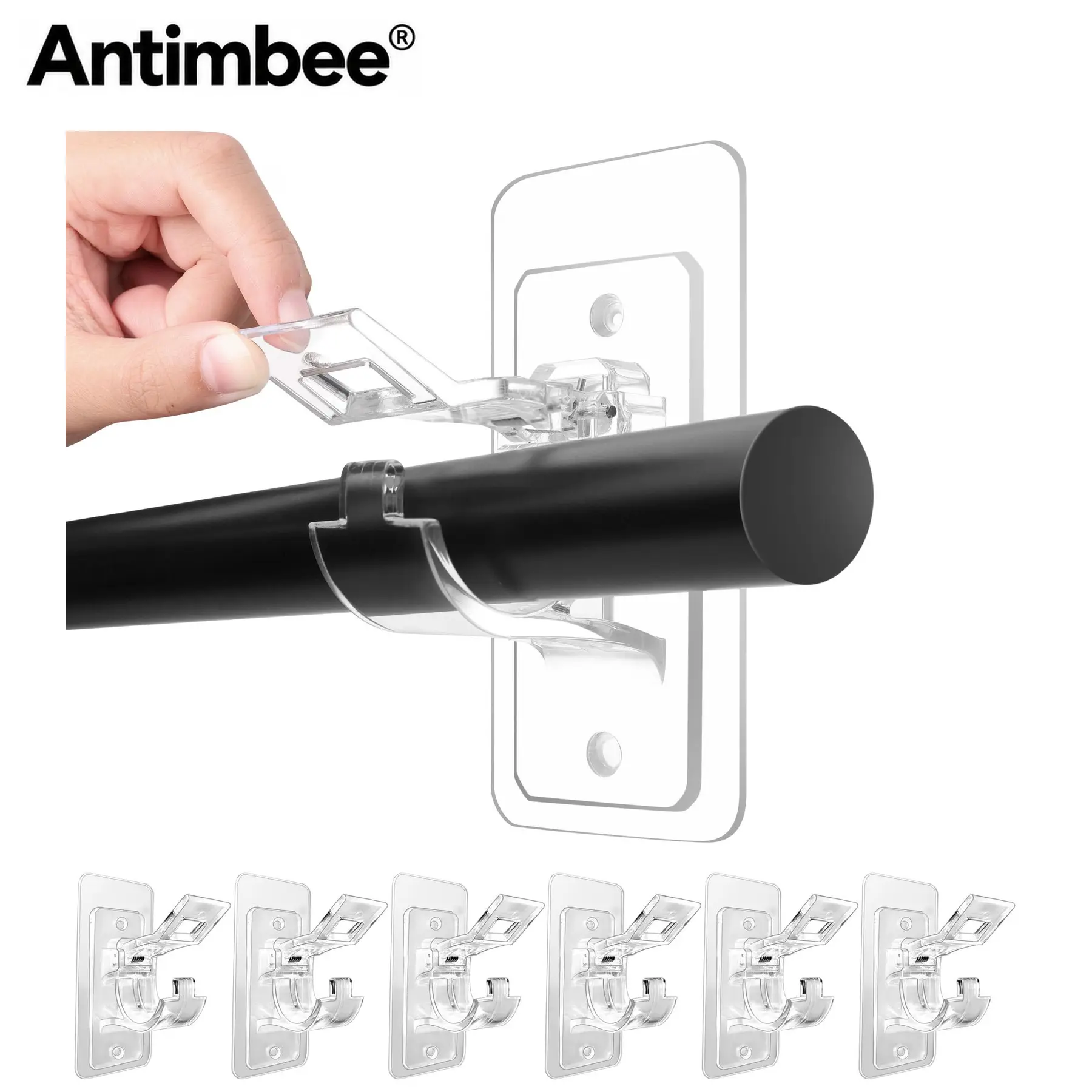 Antimbee 6-Pack No-Drill Curtain Rod Brackets, Transparent Self-Adhesive Hooks, Home Accessory for Renters, Apartments, Fall Home Essentials