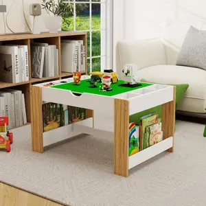 Kids 2-in-1 Activity Table - 7 Storage Compartments, Compatible with Building Blocks, Modern Design, White