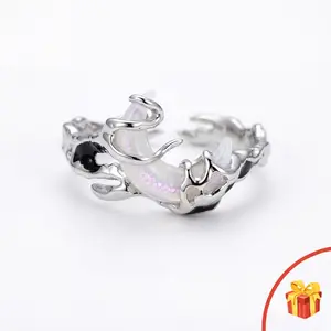 Sculptural Melt Crescent Moon Ring, Subtle Pink-Purple Iridescent Flash Accent, Adjustable Open Band, Dark Aesthetic Statement, Valentine’s Day Gift for Girlfriend, Best Friend & Mom