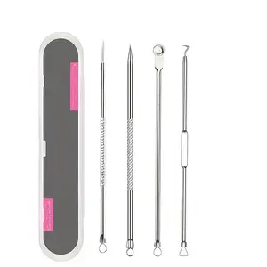4PCS Acne Extractor Tool Kit with Storage Case, Blackhead Removal Tools for Personal Skincare & Beauty Routine