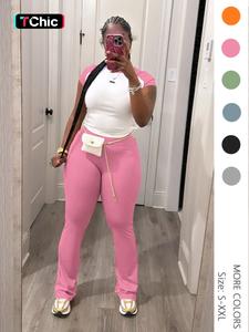 women's colorblock top & pants two-piece set, casual fashion fitted cozy breathable two piece outfits for daily outdoor wear, ladies summer clothes, clothing, womenswear, matching outfits, trouser set, workout sets women