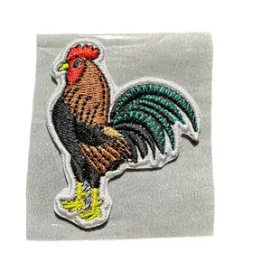 Orange & Turquoise Rooster Embroidered Hat Patch
