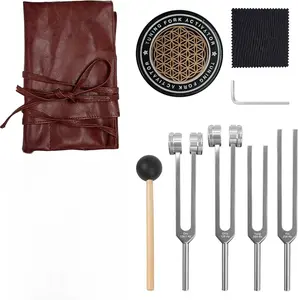 Tuning Forks for Healing Set (128Hz, 136Hz，256Hz, 512Hz) — Calibrated Weighted Tuning Forks | 2 Weighted + 2 Unweighted Aluminum Alloy Forks with Mallet, Velvet Pouches