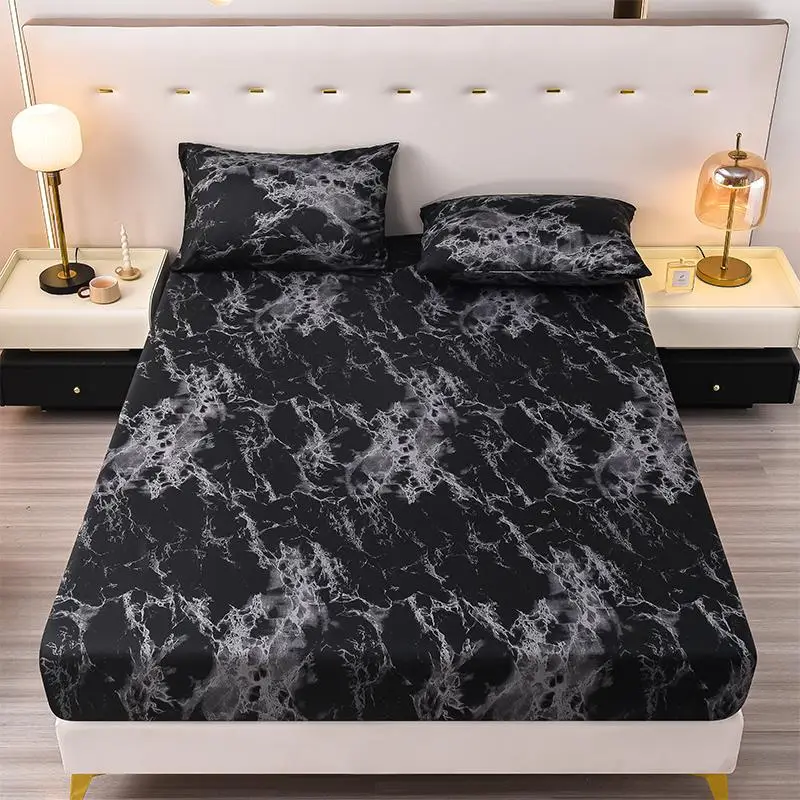 Bedding Sets, 1 Count Marble Print Fitted Sheet & 2 Counts Pillowcase Without Filler, Modern Design Bedding Set, Cozy & Comfort Bedding Set for Home B