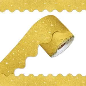 70Ft Shine Bulletin Board Borders，Scalloped Poster Boards Decorations Trim for Classroom, School, Office, Home, Wall Decoration Strips (Gold)