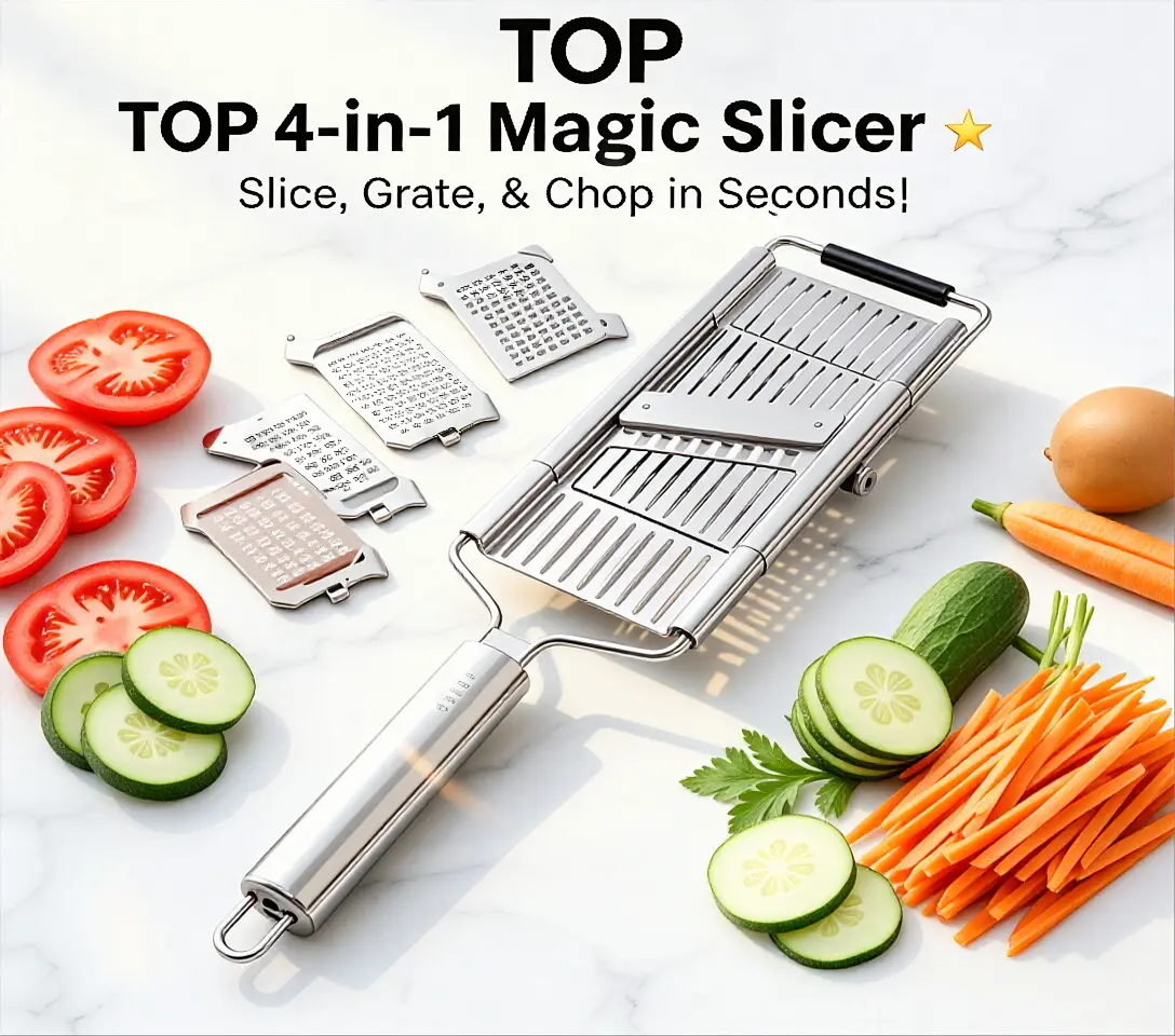 4-in-1 Stainless Steel Vegetable Slicer | Multi-Function Grater & Cutter for Kitchen Prep Handles Detachable Chopping
