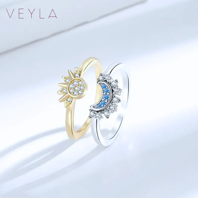 Adjustable Sun & Moon Ring Set, Gold & Silver Nested Rings, for Couples, Romantic Friendship & Love Jewelry, Stylish Stackable Rings, Perfect Gift for Valentine’s Day, Christmas, Birthday & Anniversary – Veyla