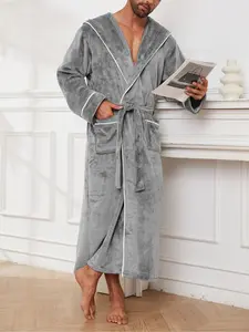 Fall Winter Men's New Plush Flannel Couples Bathrobe with Belt, Long Sleeve Thick Warm Loose-Fit Casual Comfortable Drying Sleepwear Loungewear, Ideal Gift for All Ages