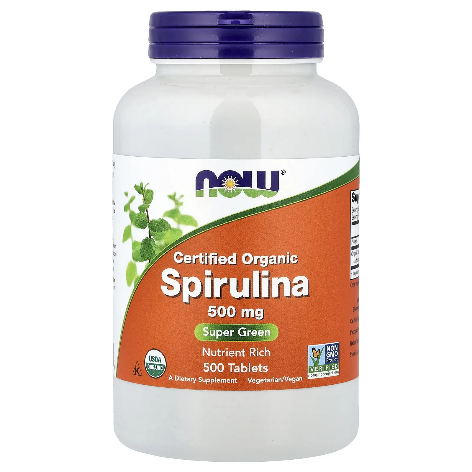 NOW Foods Certified Organic Spirulina, 500 mg, 500 Tablets