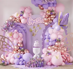 118-Pc Purple Pink Latex Balloons Garland Arch Kit with Butterfly Foil Balloons for Wedding Birthday Party Decorations
