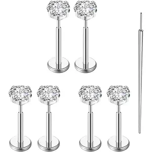 20g/18g/16g G23 Titanium Flat  Earrings Stud Threadless Helix Tragus Labret Cartilage Lip Medusa Conch    Nose Rings Studs for Women Men