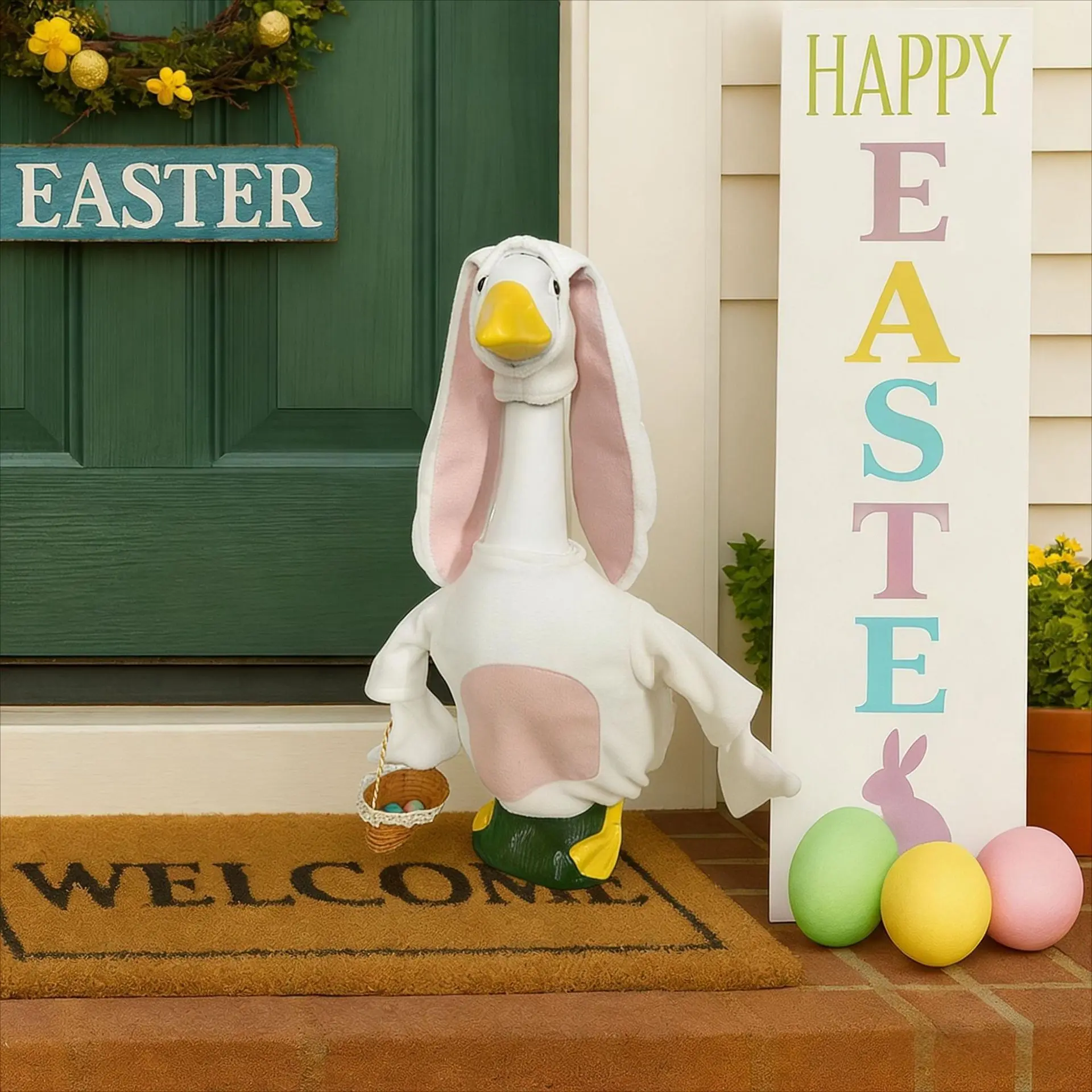 Easter Bunny Goose Set, Rabbit Dress and Hat, Fits 23 Inch Lawn Goose, Easter Outdoor Decoration, Holiday Party Entrance Decor