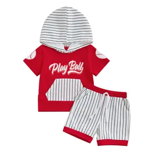Baby Baseball Outfit Boy Baseball Shirt Short Sleeve Hoodie Top Stripe Shorts Toddler Infant Boy Summer Clothes
