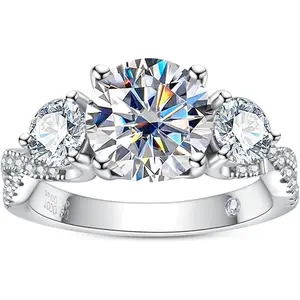 1pc S925 Silver 4ct Round Cut GRA Moissanite D-VVS1 Engagement Anniversary Wedding Promise Ring for Women queen, Engagement Ring Box