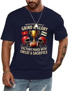 Men's 100% Cotton American Football "Grind & Glory" T-Shirt | Victory Paved With Sweat & Sacrifice | Vintage Game Day Streetwear