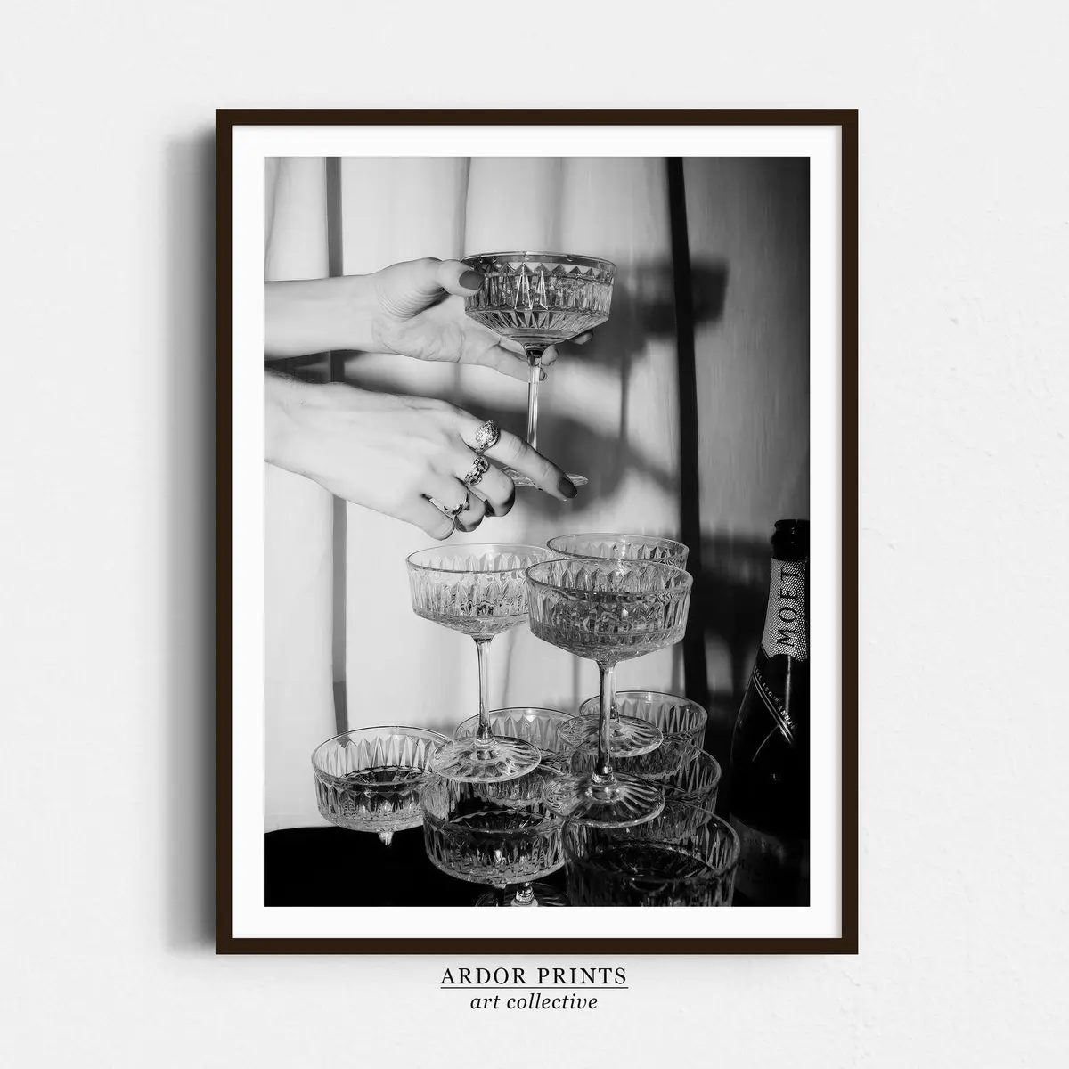 Wine Glasses Poster, Champagne Glasses Cocktail Wall Art, Black And White Art, Bar Cart Print, Retro Photography, Room Decor, Unframed