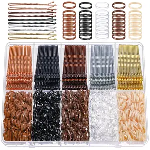 750PCS Bobby Pins for Women, 250PCS 2Inch Hair Pins for Brown Hair, Black, Blonde Hair, 500PCS Elastic Hair Ties Neutral Colors, Bobby Pins Set with Box, Hair Accessories for Women, Girls