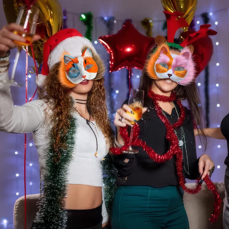 37Pcs Therian Mask DIY Set White Cat Mask Base with Faux Fur Eye Mesh Whiskers and Painting Tools for Costume Party Cosplay Halloween Costume fnaf  mask Felt Kit