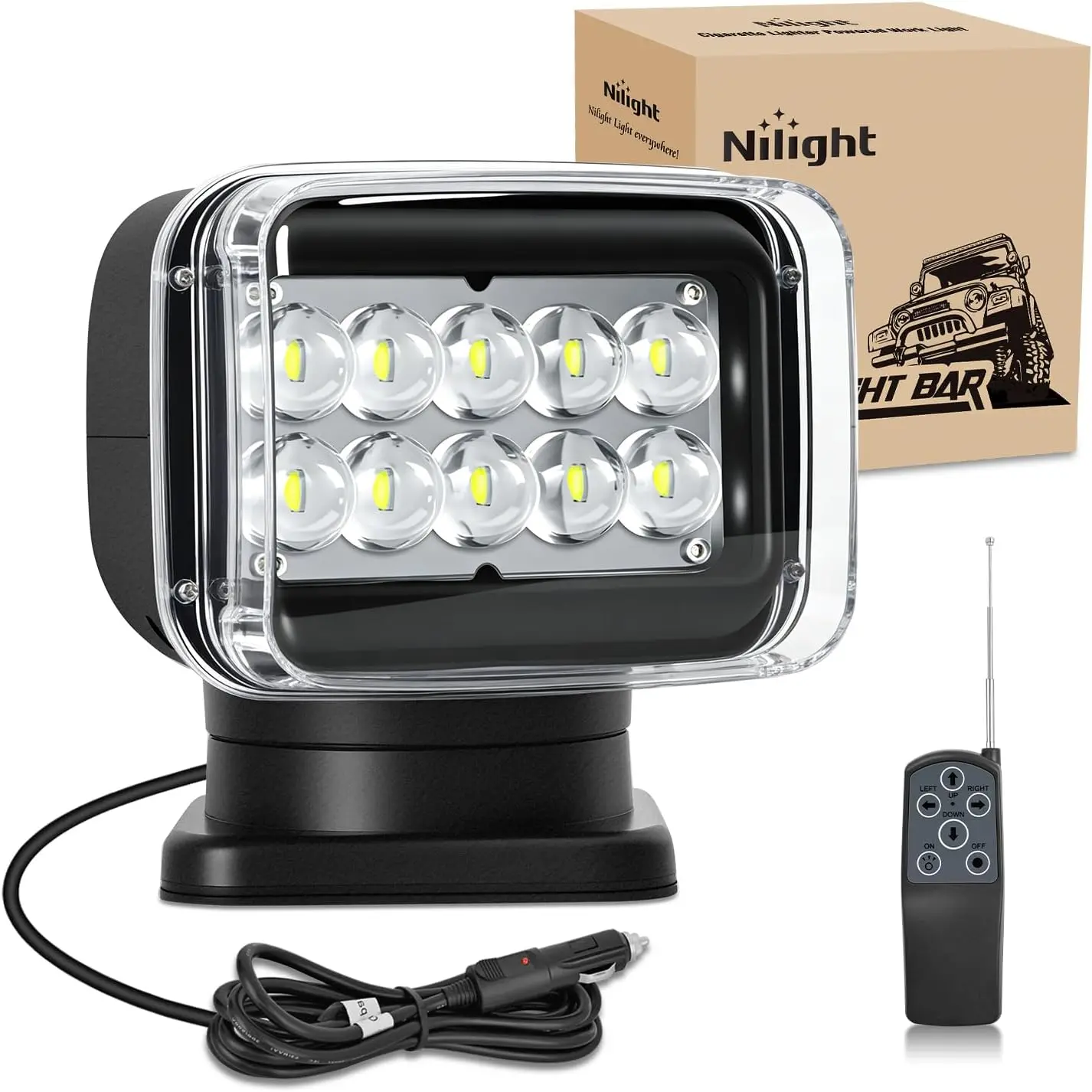 Nilight Magnetic Aluminum Alloy LED Spotlight, 50W/60W 4800LM 12V-24V 360° Rotating Remote Control Auxiliary Light, Offroad Car Lighting for Yachts Trucks SUVs UTVs Tractors Hunting Search, Auxiliary Lights, Led Offroad Lights