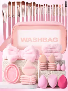 Multifunctional makeup brushes set with loose powder concealer contour eye shading brushes, soft beauty blenders and storage pouch, skin friendly durable cosmetic tools, ideal gift for young ladies for daily household and outdoor leisure makeup