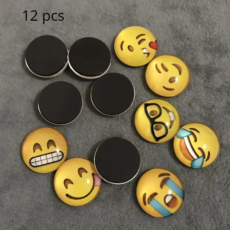 12pcs Round Polystyrene Smile Face Fridge Magnets - Adorable Decorative Magnets for Kitchen, Office, Whiteboard, Locker, Cabinet Glass Pack