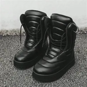 New fashionable men’s high-top lace-up waterproof snow boots in American streetwear style—unique, versatile, thick sole, ultra lightweight, premium feel, non-slip, breathable, punk design