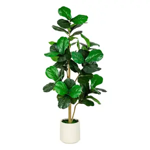 5FT 6FT Artificial Fiddle Leaf Fig Tree with White Planter Pot Natural Trunk Realistic Leaves Lifelike Faux Floor Plant For Home House Office Decor Indoor