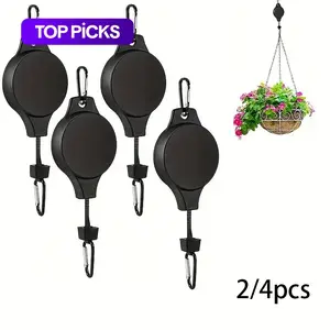 Plant Pulley, 2/4 Counts Retractable Plant Hanger, Easy Reach Hanging Plant Hanger for Garden Pot, Flower Basket and Bird Feeder, Adjustable Hanging Ropes