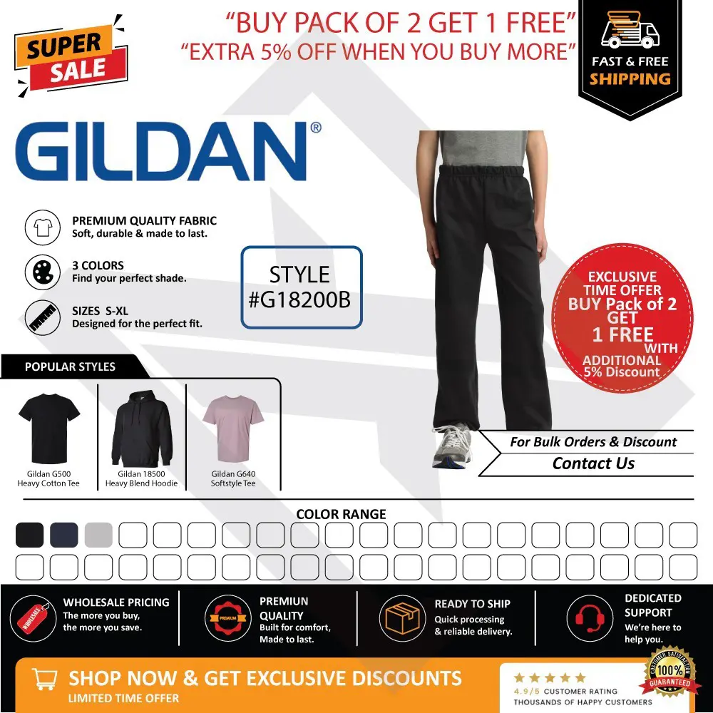 Gildan 18200B Youth Heavy Blend Sweatpants Fleece Elastic Waist S-XL