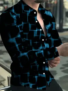 Men's Regular Fit Plaid Shirt, Long Sleeve Casual Comfy Top for Spring & Fall, Men's Clothes for Daily Wear