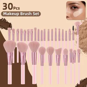 30pcs pink makeup brush set with ultra-soft synthetic bristles, full face eye brushes for foundation blush eyeshadow, skin-friendly cosmetic tools, ideal gift for beginners students daily office makeup