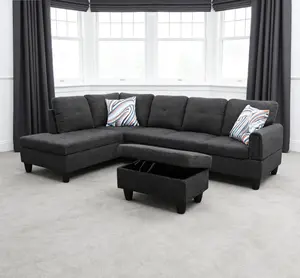 Classic Black & Gray Stain-Resistant Linen Living Room Sofa Set