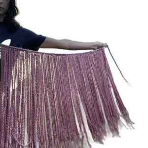 Fringe Pink Crochet 28 Inches Waist Long Rope Skirt - Unique Design with Fringes and Rope Detailing Womenswear Bottom Blue Piece