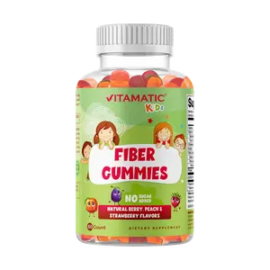 Vitamatic Kids Prebiotic Fiber Gummies Extra Strength 4g Fiber Zero Sugar Added 60 Pectin-Based Gummies Digestive Health Regularity Support Natural Berry Peach Strawberry Flavors