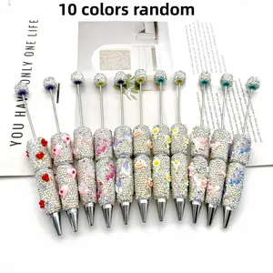 5/10pcs Fluorescent Print Electroplated Full Rhinestone DIY Decorative Beaded Ballpoint Pen, Perfect Gift for Back-To-School, Holidays, Birthdays, Parties