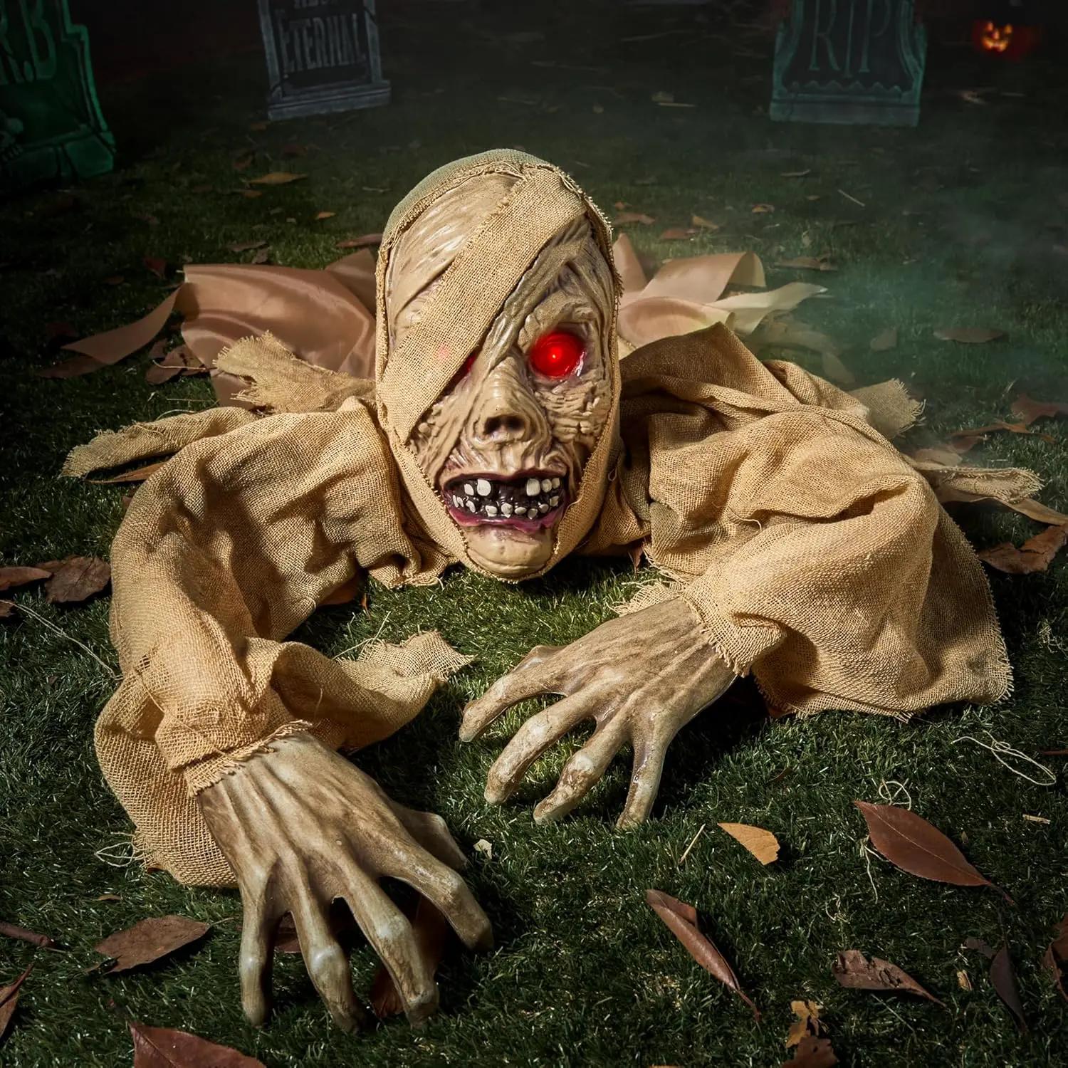 Halloween Zombie Groundbreaker Decoration, Outdoor Graveyard Prop with Light-Up Eyes & Creepy Sound, IR Sensor Activated, Lawn Yard Decor for Haunted House