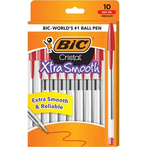 BIC Cristal Xtra Smooth Ballpoint Pen – 1.0mm Medium Point, Red Ink | 10 Pack