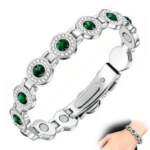 Women's 4x Strength 3800 Gauss Magnetic Copper Romantic Bracelet Set - Adjustable Length, Seat Belt Buckle, Advanced Multi-Sided Crystal Inlay, Good Luck Symbol, Ideal Birthday/New Year Gift for Lovers