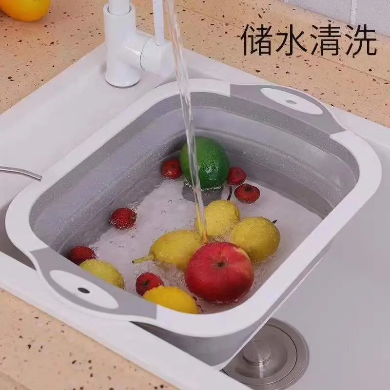 Multifunctional Foldable Large Rectangular PP Plastic Chopping Board with Wash Basin and Strainer for Fruits, Vegetables, Home Kitchen Use (Compatible with Kitchen Knives)