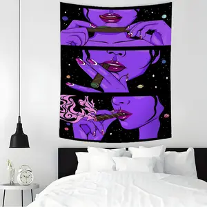 Psychedelic Purple Space Girl Pattern Design Large Tapestry Wall Hanging, Durable Decorative Tapestry, Multiple Sizes Polyester Fabric for Wall Decoration, Easy to Clean and Maintain. Soft and Durable Material, Suitable for Living rooms, Homes and Parties