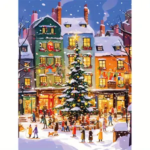 1PCS Christmas Skiing Children- 16x20 Inch - Frameless - DIY Digital Painting Kit - DIY Decorative Painting - Paint by Numbers - Handcraft Art Set - Acrylic Painting, Acrylic Coloring Paint - For Home Wall Decoration and Gifts