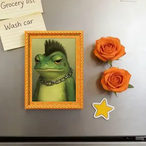 Vintage Punk Frog Fridge Magnet, Funny Mohawk Head Frog Magnetic Decoration, Home Decor, Kitchen Message Board, Cute Healing Frog Element, Refrigerator Magnets