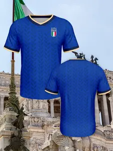 Men's Soccer Home Jersey with Italian 2026 Print Design, Breathable Fast-Dry Fabric, Short Sleeve Fitted Shirt for Sports Lovers