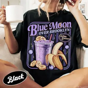 Vintage Blue Moon Over Brooklyn Extra Banana Smoothie Graphic Round Neck Tee for Heated Rivalry Fans Hockey Romance Spicy Scene Daily Casual Wear Unisex Short Sleeve Soft Cotton Printed Shirt, Apparel Made In The USA 1J6