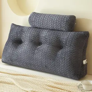 Wedge Headboard Pillow Twin with 1 Pack Neck Roll Pillow, Triangular Wedge Backrest Pillows Headboard for Bed,Daybed,and Lounging, Large Bed Bolster Pillows,Dark Gray