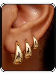 3Pairs Gold Hoop Earrings for Women Chunky Gold Earrings Silver Hoops Earrings for Women 14K Gold Plated Hypoallergenic Small Huggie Hoop Earrings Set Lightweight Hoop Earrings (Gold/Sliver)