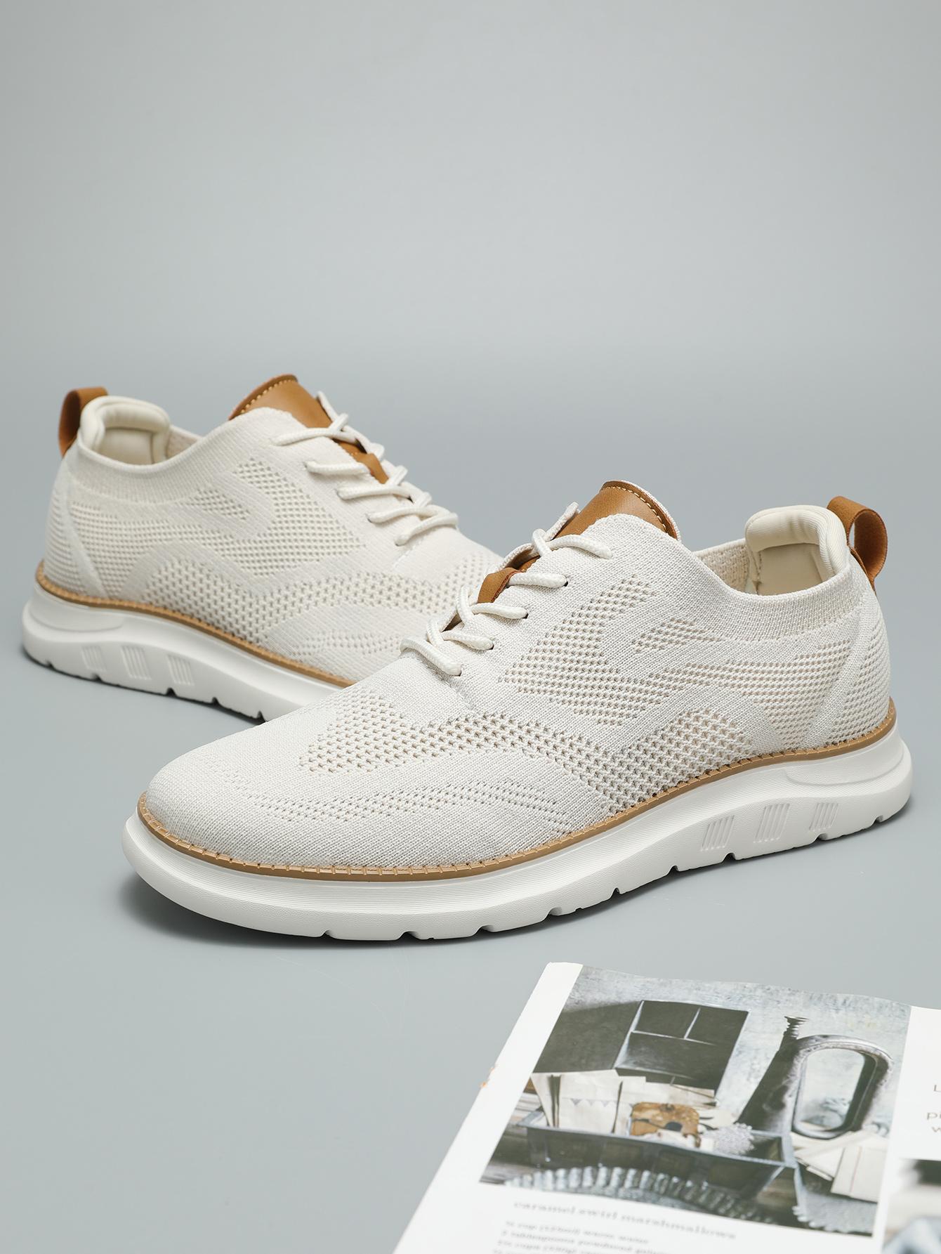 Men's Casual Mesh Breathable Solid Color Slip on Shoes, Lightweight Comfortable Sports Running Shoes,Knitted Mesh Breathable AndComfortable Platform Sneakers Closed Boy Trainer Footwear Runner Training Athletic