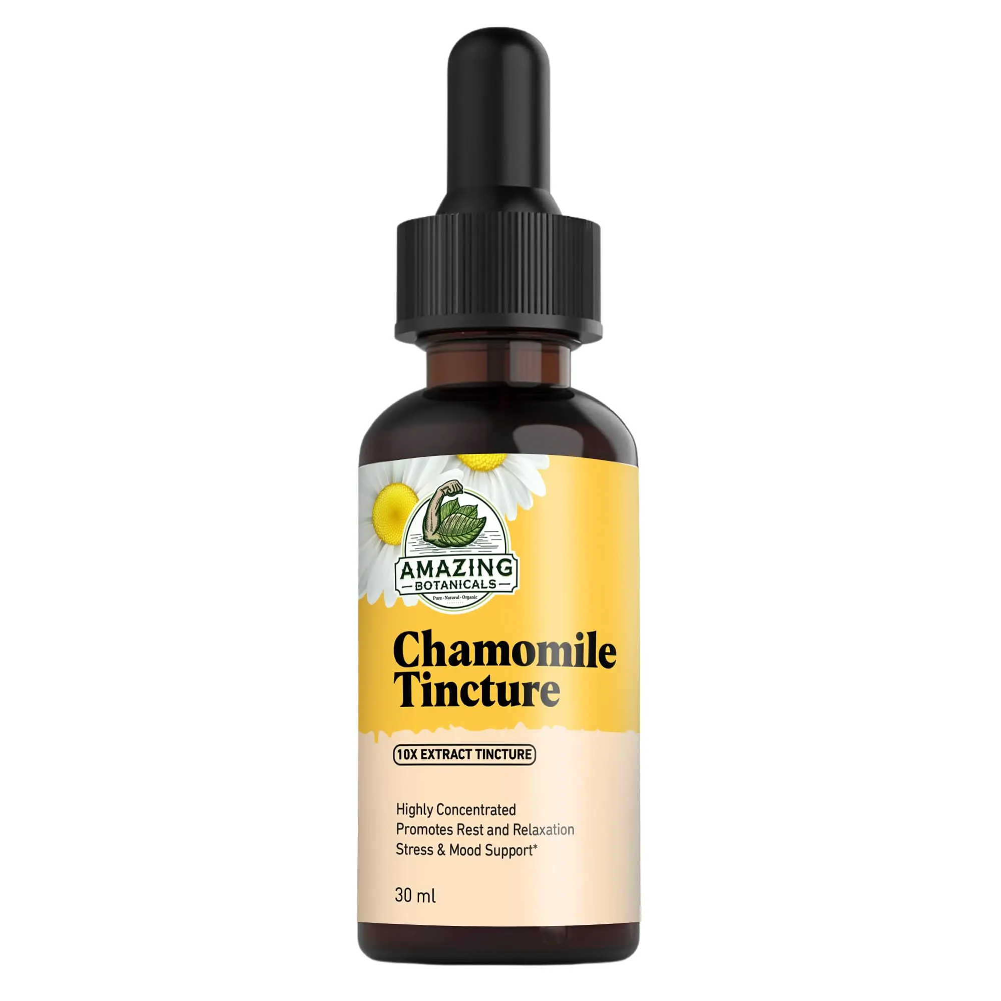Amazing Botanicals Edible Natural Chamomile Herbs 10X Extract Tincture - 30ml Dropper Bottle, 30000mg Daily Soothing Wellness Supplement