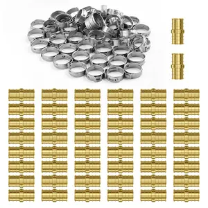 VEVOR Pipe Fittings, 1/2" 50PCS Brass Pipe Fittings, Clamp-style Straight-Through Pipe Connector Brass Air Fittings, Heavy Duty Plumbing Fittings Tube Adapter for Heating/Shower Systems,Water Pipes